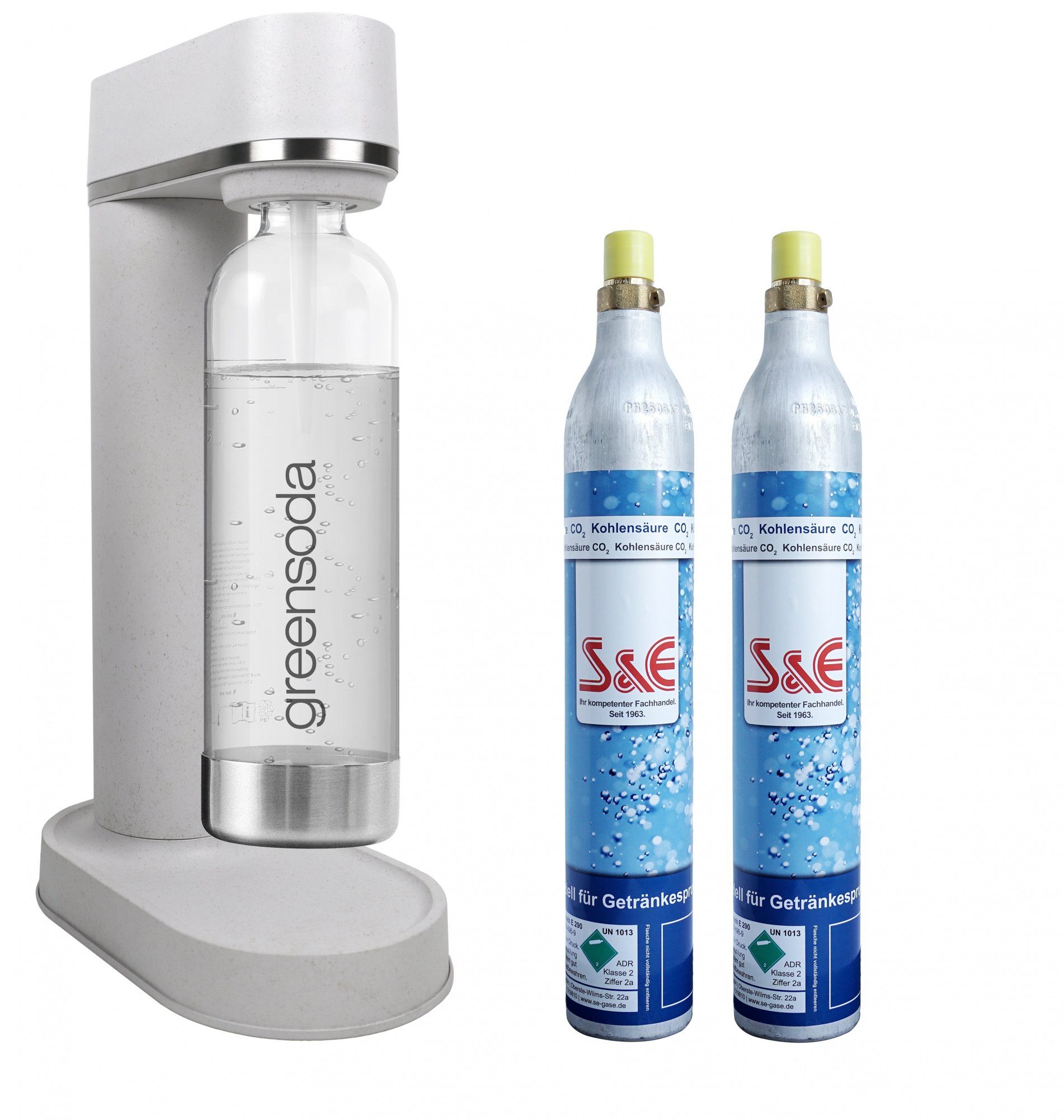BlueCraft Wassersprudler, (4-tlg), PET-Wasserflasche eine aus Zylinder 1L Holz-Biokomposit, 2 CO2 und