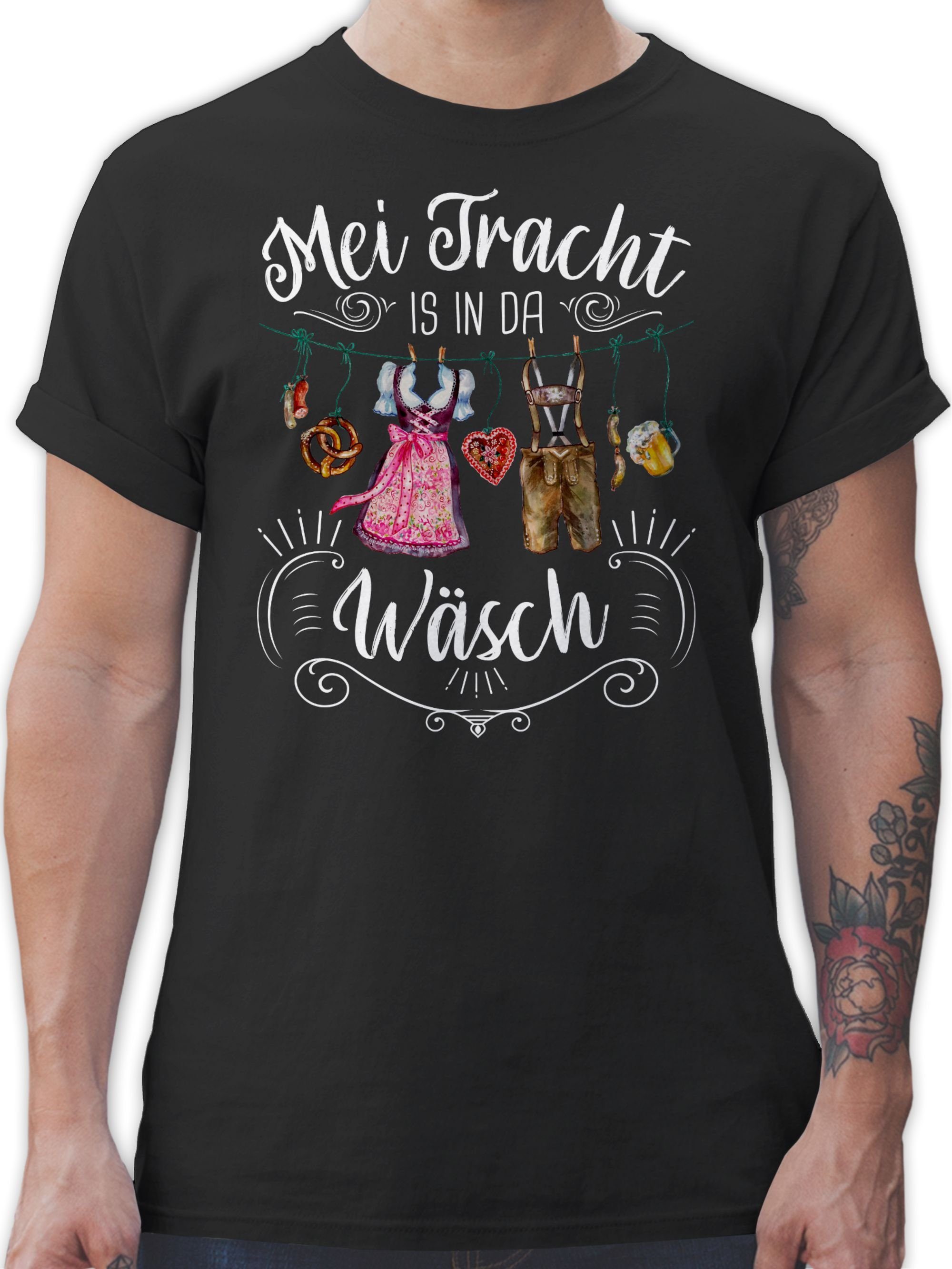 Shirtracer T-Shirt Wäsch Oktoberfest Schwarz Herren Mode 01 in da Tracht für Mei is