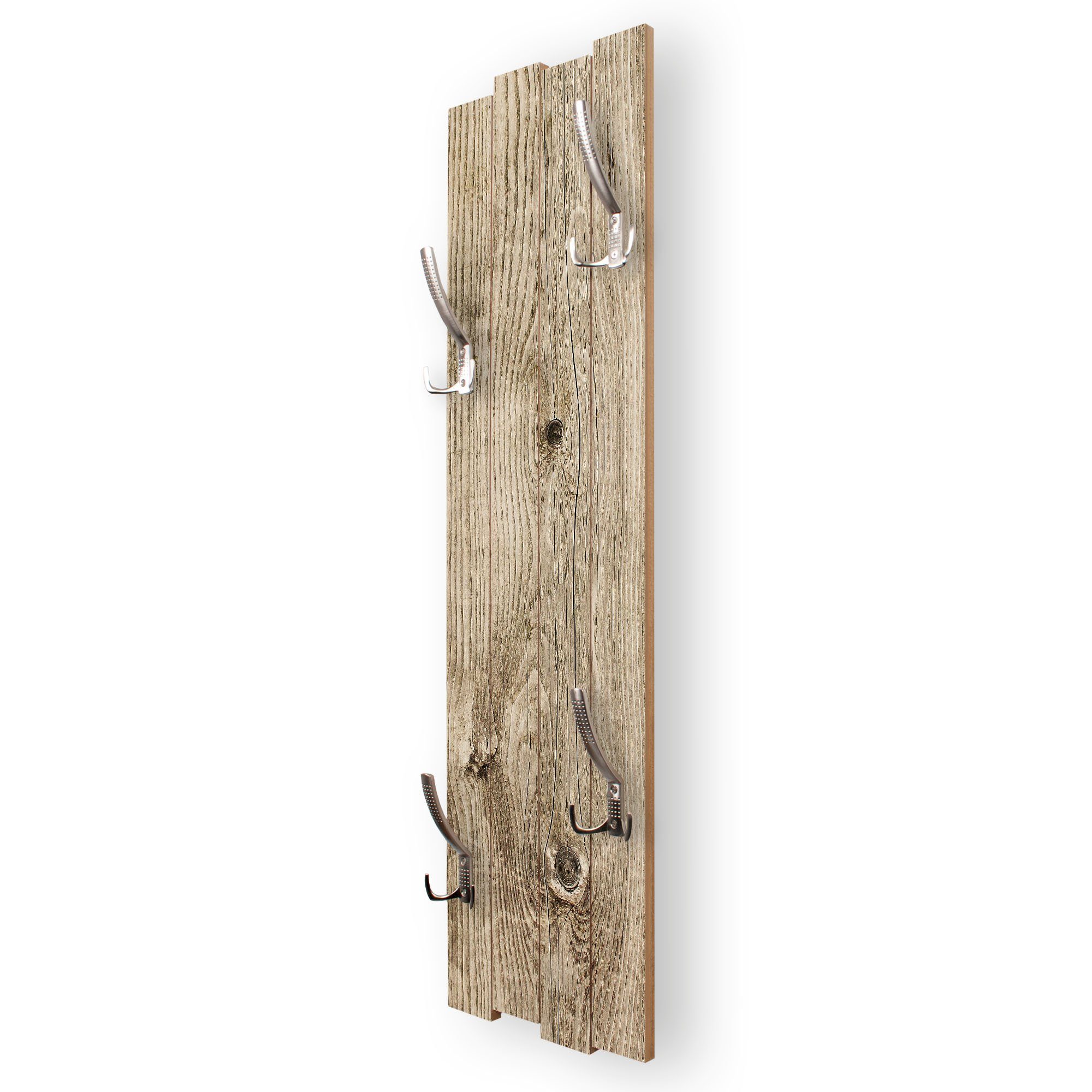 Kreative Feder Wandgarderobe Wand-Garderobe „Altes Holz Braun“ aus Holz, Shabby-Chic; ca. 100 x 30 cm; mit 4 Haken; außergewöhnlich, modern