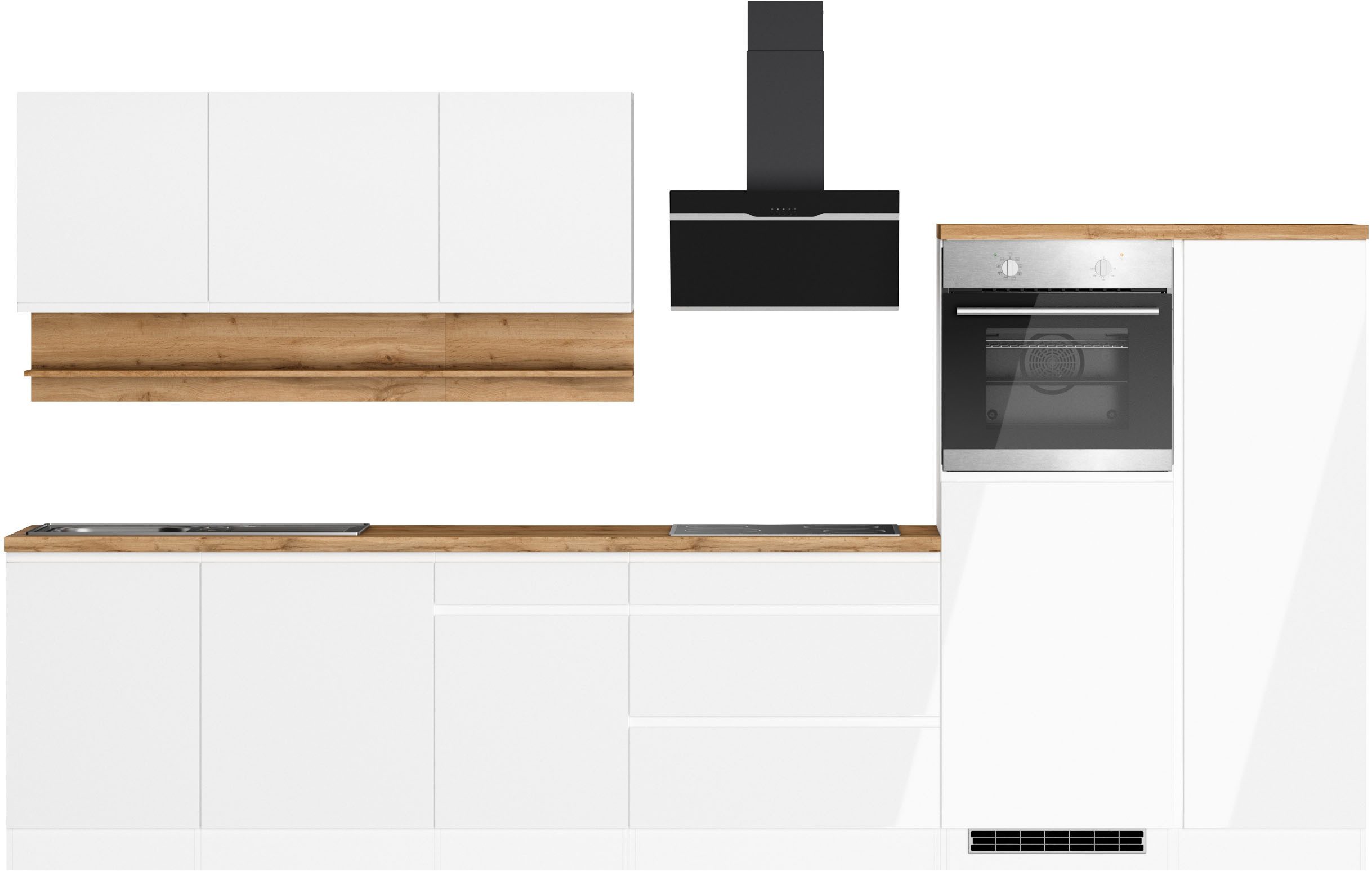 KOCHSTATION Küchenzeile KS-Virginia,neu in verbesserter Ausführung, Breite 350 cm,Soft-Close, mit Glaskeramik-oder Induktionskochfeld