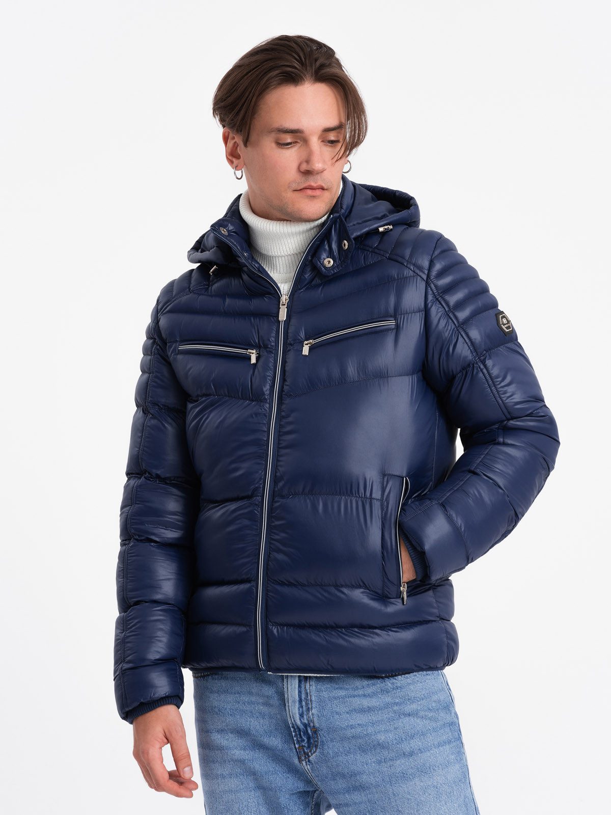 Steppjacke Gesteppte Winterjacke für Herren mit dekorativen Reißverschlüssen
