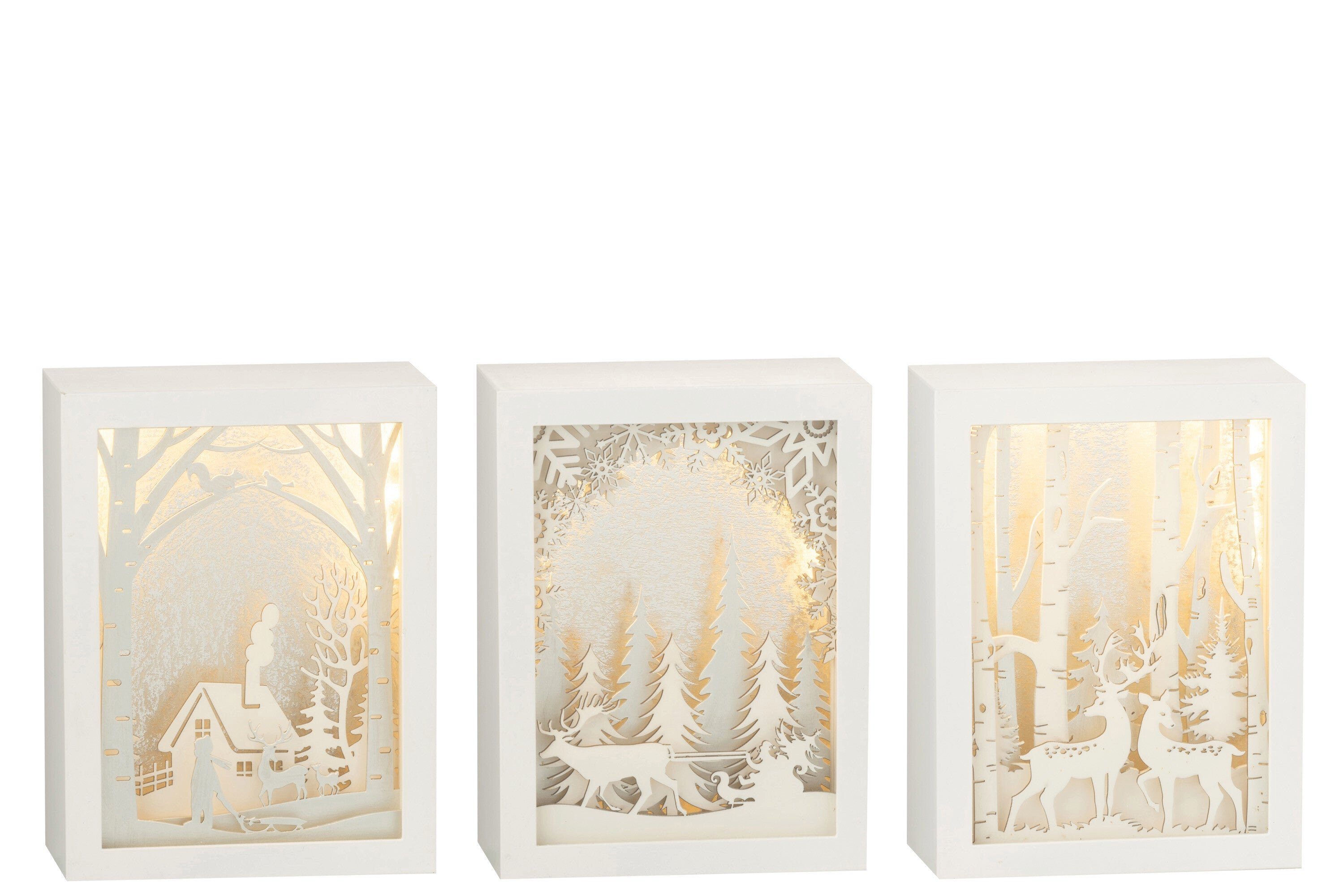 GILDE Dekoobjekt Magische Wintermomente 3er Set 3D LED-Winterrahmen in Elegantem Silber