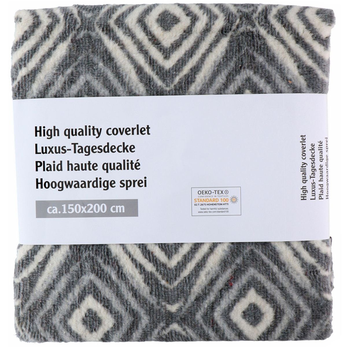 Wohndecke Kuscheldecke mit Muster ca. 150 x 200cm aus Baumwollmischung, Marabellas Shop, zweifarbig Grau / Weiß