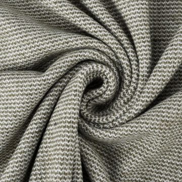 SCHÖNER LEBEN. Stoff Bekleidungsstoff Jacquard Strick Recycling khaki grün weiß 1,5m, nachhaltig