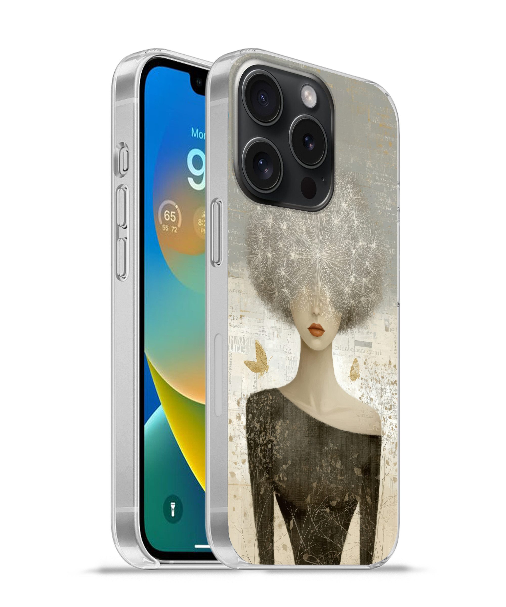 MuchoWow Handyhülle für Apple iPhone 15 Pro Fluff - Frau - Beige, Smartphone-Bumper, Print, Handy Schutzhülle Dünn