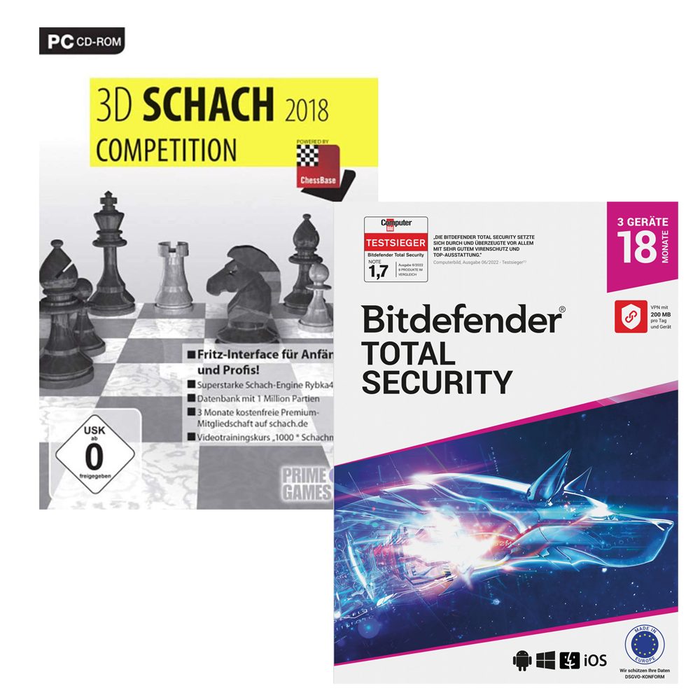 Bitdefender Total Security 3 Geräte/18 Mon. + 3D Schach Competition
