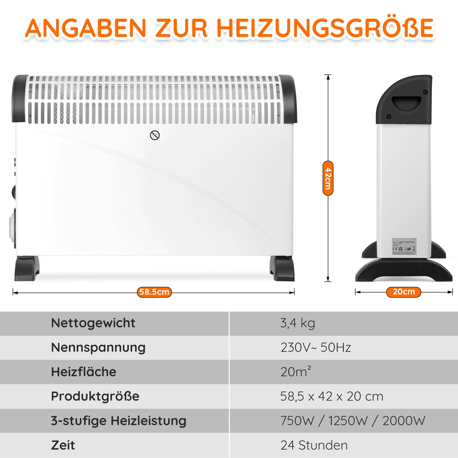 Mia&Coco Konvektor Elektroheizung Energiesparend mit Turbo-Ventilator, günstig online kaufen