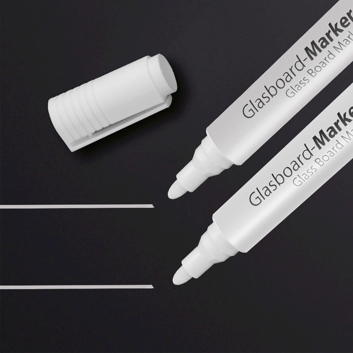 Sigel Whiteboard Marker Glasboard-Marker Rundspitze 2-3mm Tinte mit Kreidepigmenten weiß 2 Stü