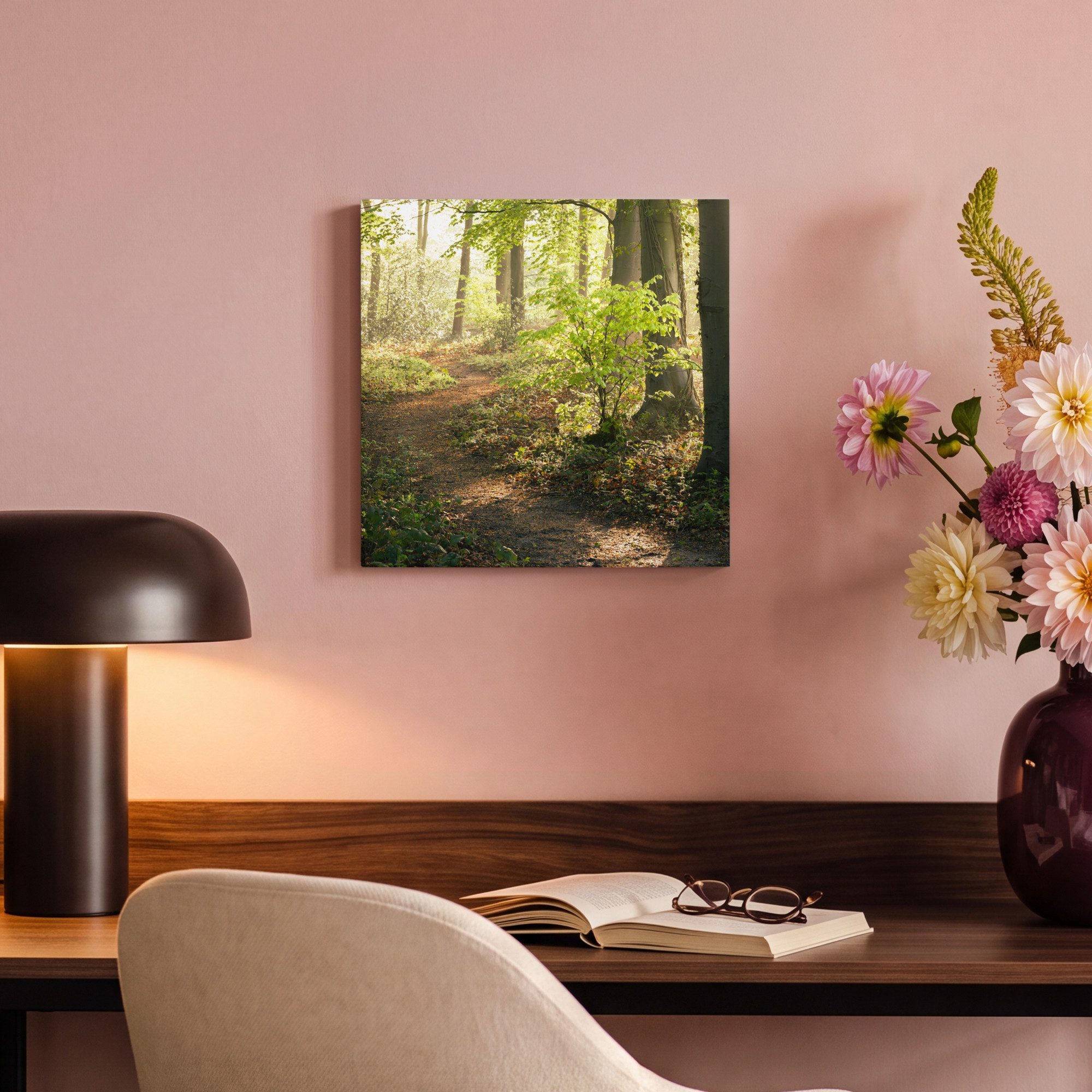 OneMillionCanvasses® Leinwandbild Wald - Bäume - Weg - Sonne - Pflanzen - Laub - Natur, Fotodruck (1 St), Leinwand Canvas Wandbild, Wanddekoration 20x30 cm – Bild 4 von 5
