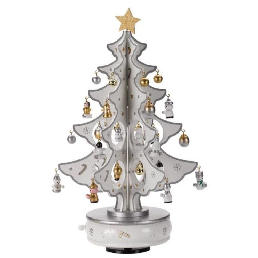 THREE KINGS Weihnachtsfigur Musical! Spinning! DécoTree silber / weiß - Weihnachtsbaum 35 cm (1 St)