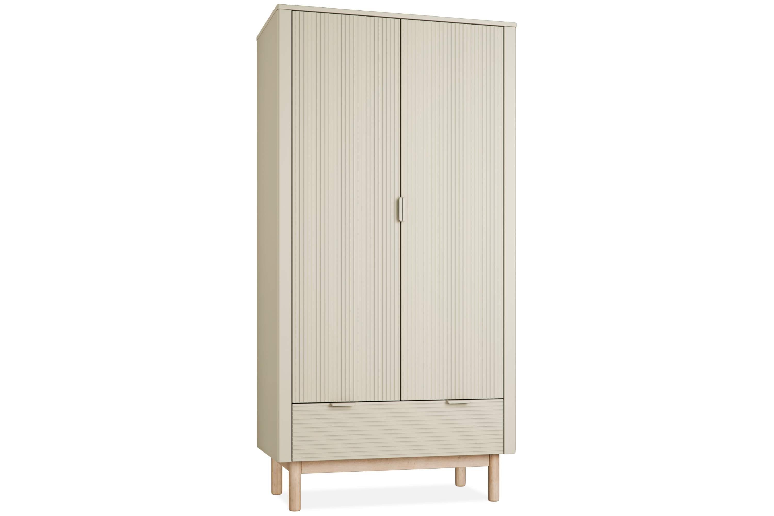 KONSIMO® Kinderkleiderschrank LOTTI Kleiderschrank, hergestellt in der EU mit Stange, geriffelte Schrankfront, mit Schublade