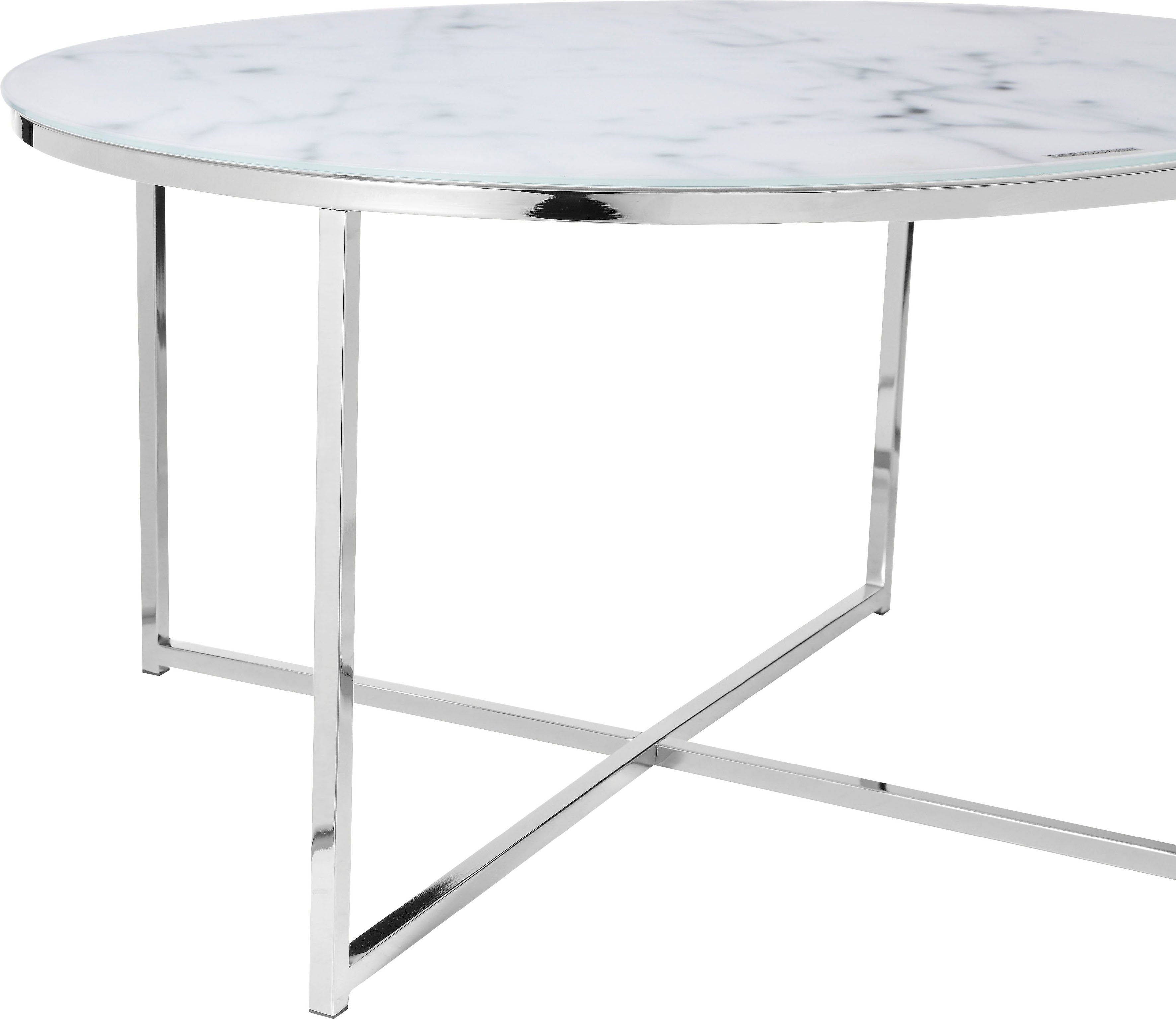 SalesFever Couchtisch, Tischplatte in Marmoroptik | Weiß/Chromfarben Weiß | Chromfarben