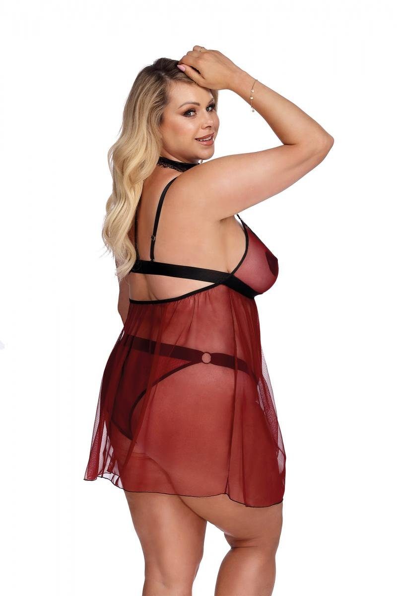 Anais Apparel Size Plus Negligé Negligee in rot/schwarz - XL/2XL