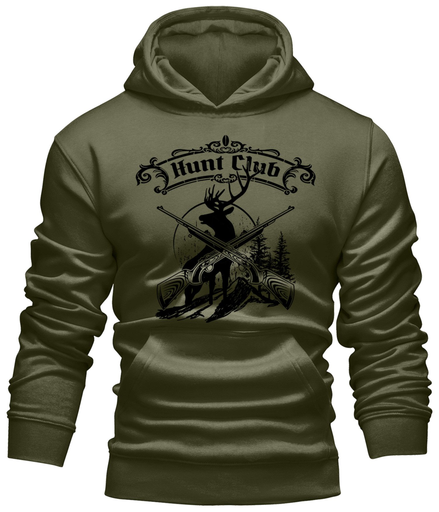 LOBO NEGRO® Kapuzensweatshirt Hoodie für Jäger: Hunting Club Hirsch Print