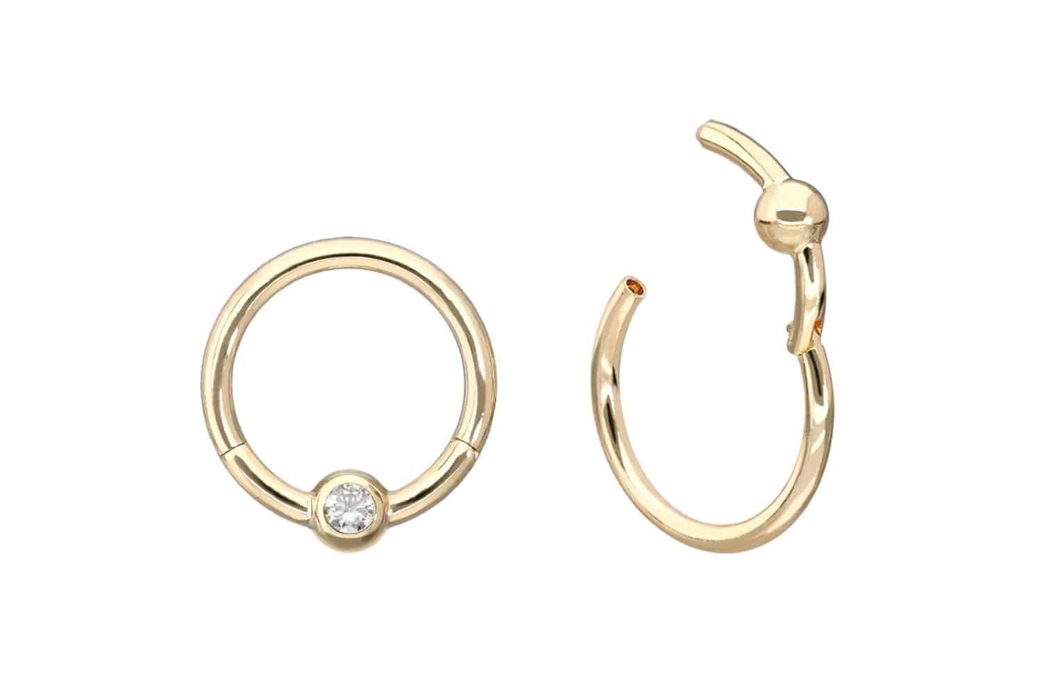 PIERCINGLINE Nasenpiercing 18 Karat Gold Segmentring Clicker MOISSANIT Ohrpiercing Septum Nase (Clicker, 1-tlg), Ohrpiercing für Conch, Helix, Tragus, Daith, Lobe