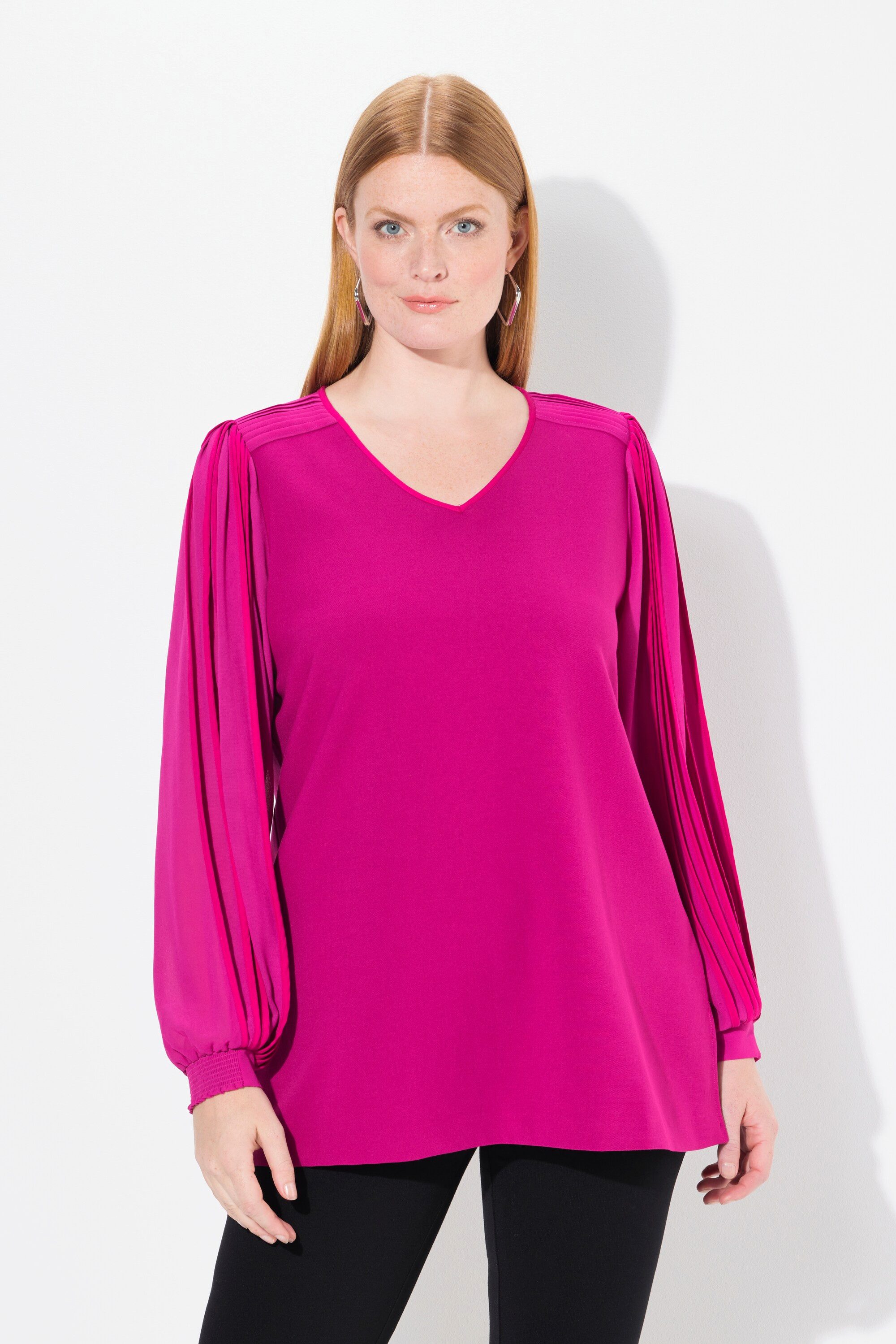 Tunika Tunika A-Linie Chiffon-Langarm V-Ausschnitt