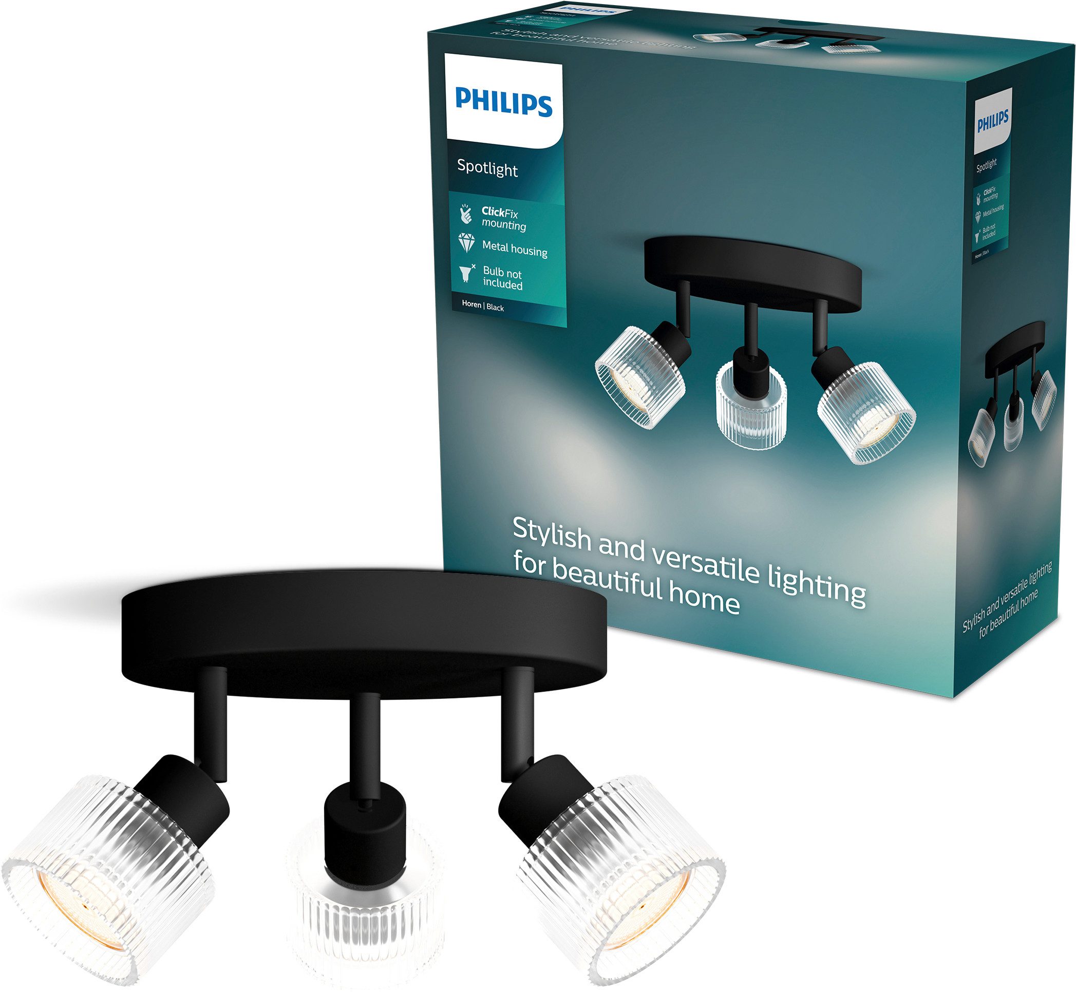 Philips Deckenspot Horen LED Spot, exklusive GU10, Schwarz, ohne Leuchtmittel, Wand- & Deckenmontage, schwenkbar, Premium-Materialien