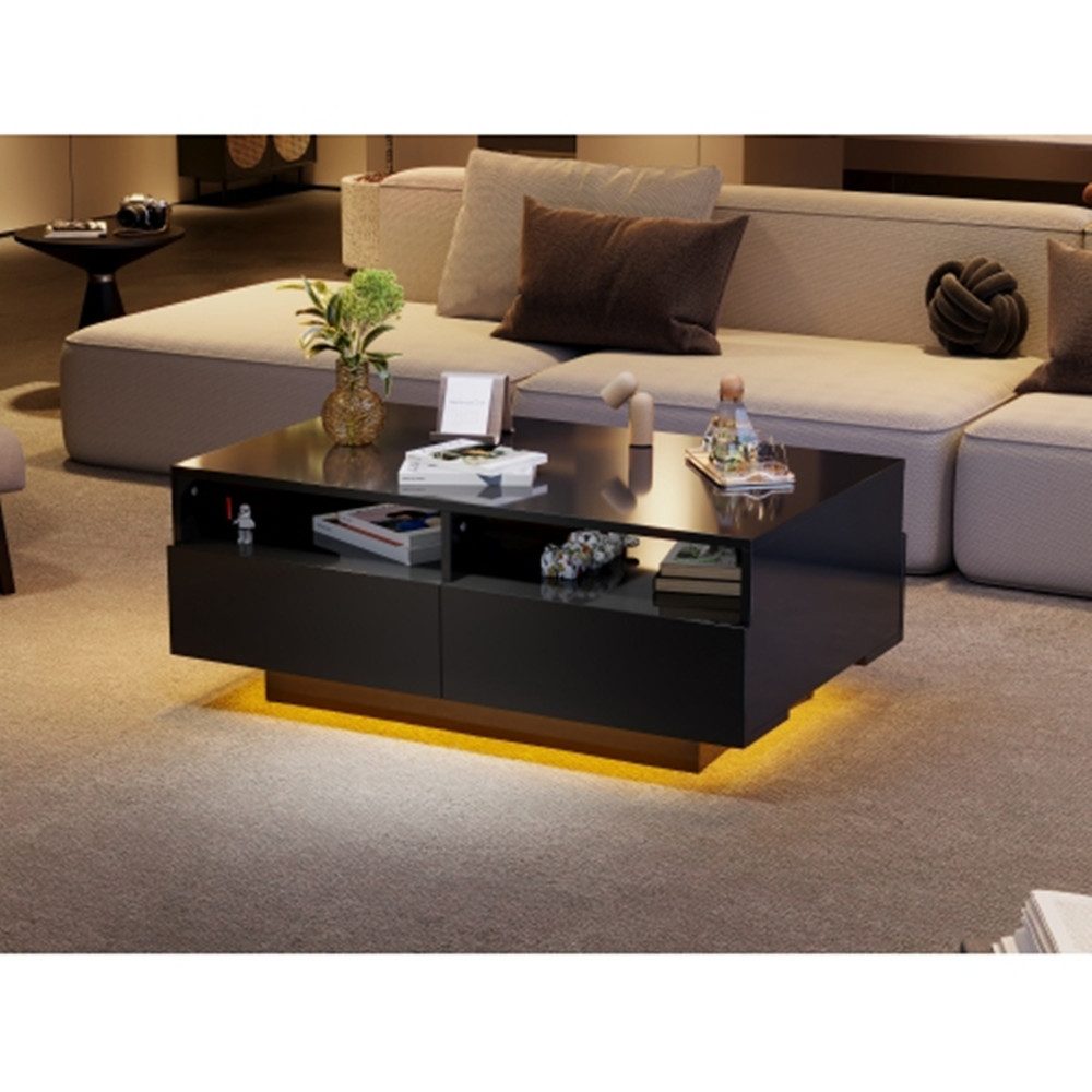 XDeer Couchtisch LED Couchtisch mit 4 Schubladen, Sofatisch, Wohnzimmertisch, mit 16 Farben LED Lichter für Wohnzimmer Schlafzimmer