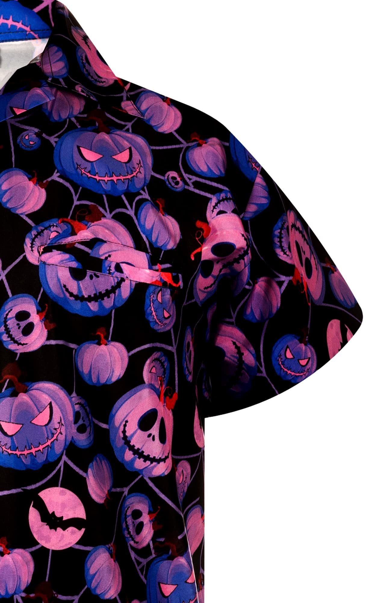 King Kameha Hawaiihemd Halloween Pumpkin Web Funky Hawaii-Hemd Kurzarm Front-Tasche Unisex
