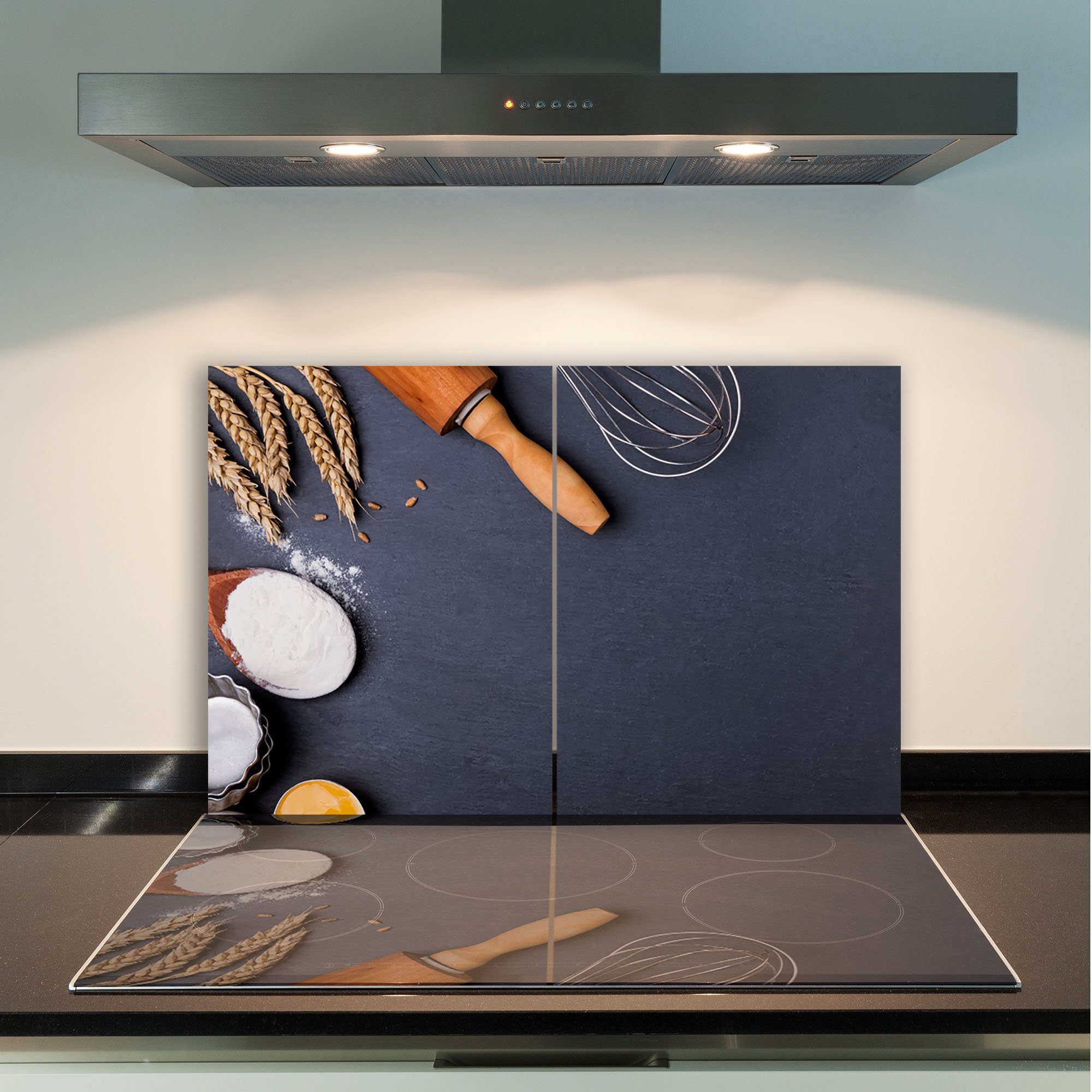 Schwarz Herd-Abdeckplatte 80x52 Decorwelt 2-teilig Ceranfeldabdeckung Küche