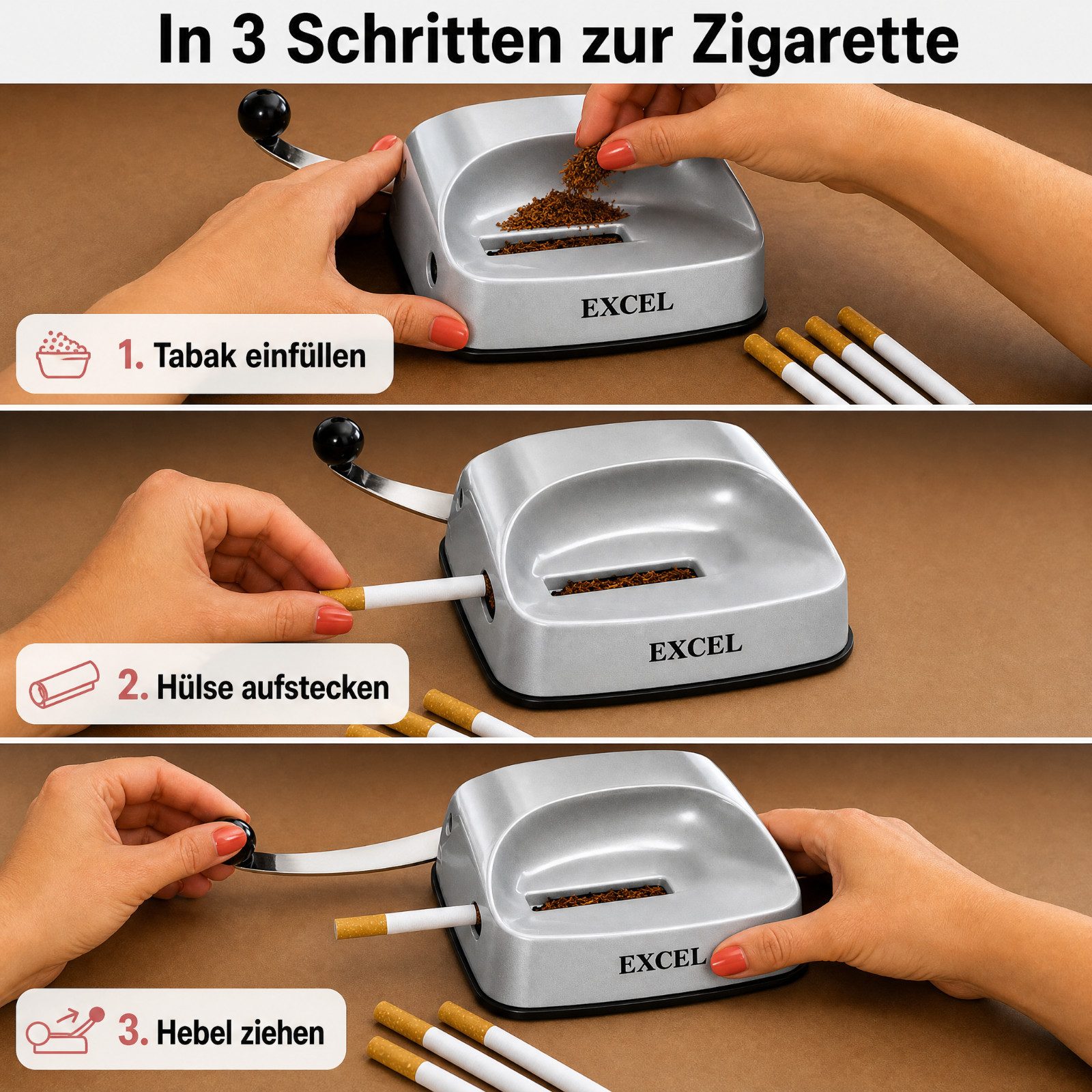 LK Trend & Style Drehmaschine EXCEL de Luxe, Zigarettenzubereiter mit Zubehör, plus eine Aufbewahrungsbox für 40 Stück