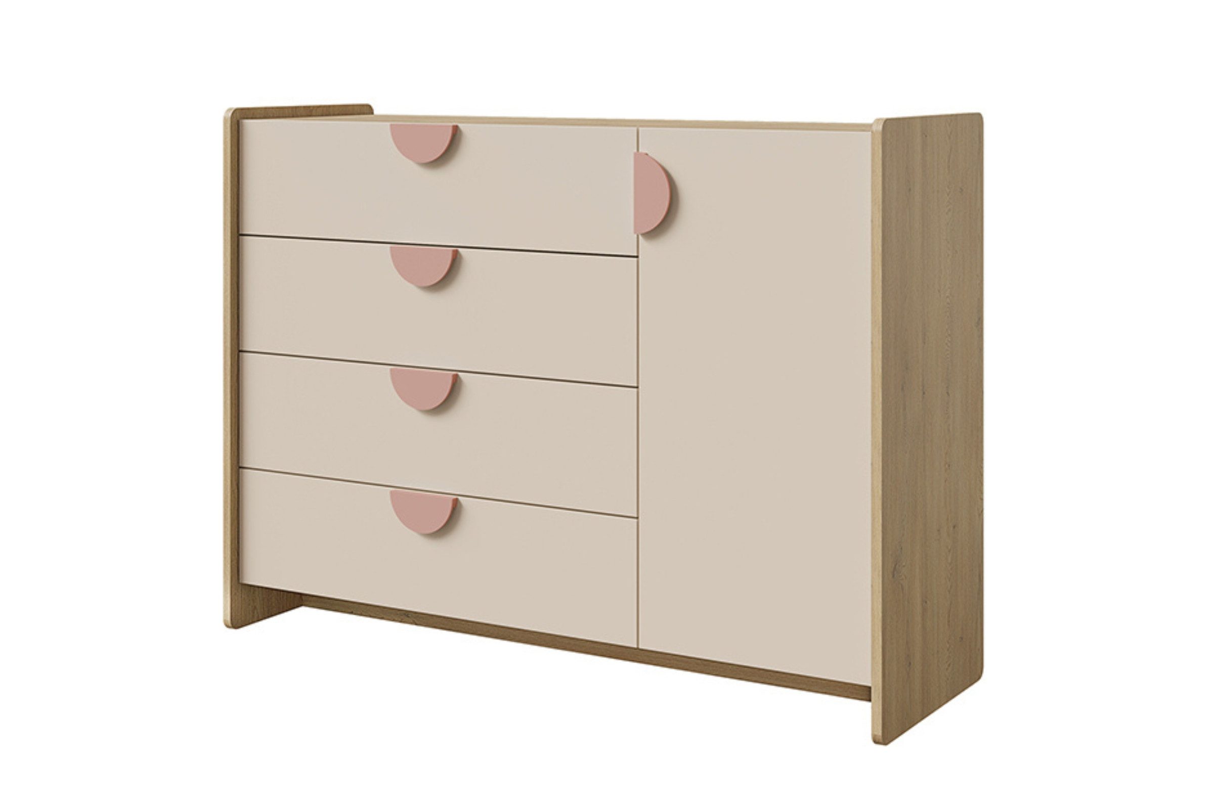 Deine Möbel 24 Kommode LEXO 09 Sideboard Kinderzimmer mit 4 Schubladen & Tür (Set, 1 St., ideal für Kinderzimmer & Jugendzimmer), B/H/T 123x91x40 cm, LEXO - Kollektion
