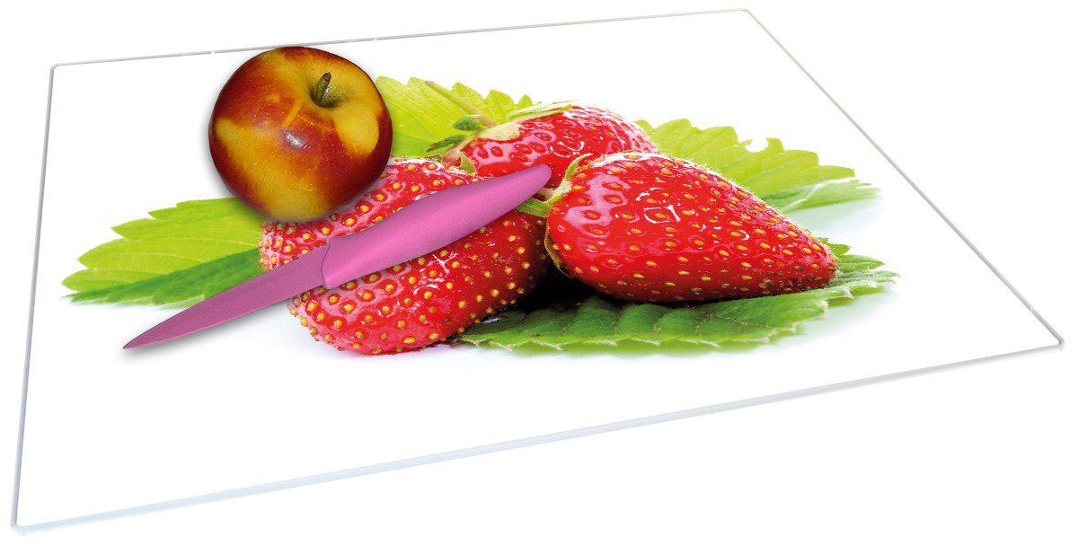 Wallario Schneidebrett Frische ESG-Sicherheitsglas, 30x40cm Küche, 1-St), Erdbeeren rutschfester (inkl. Gummifüße 4mm, für rote die