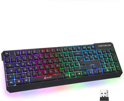 KLIM »Chroma wireless Gaming, hintergrundbeleuchtete Tasten, Anti Ghosting« Gaming-Tastatur (ergonomisches, wasserfestes und langlebiges Gaming Keyboard, Deutsche Tastenbelegung)