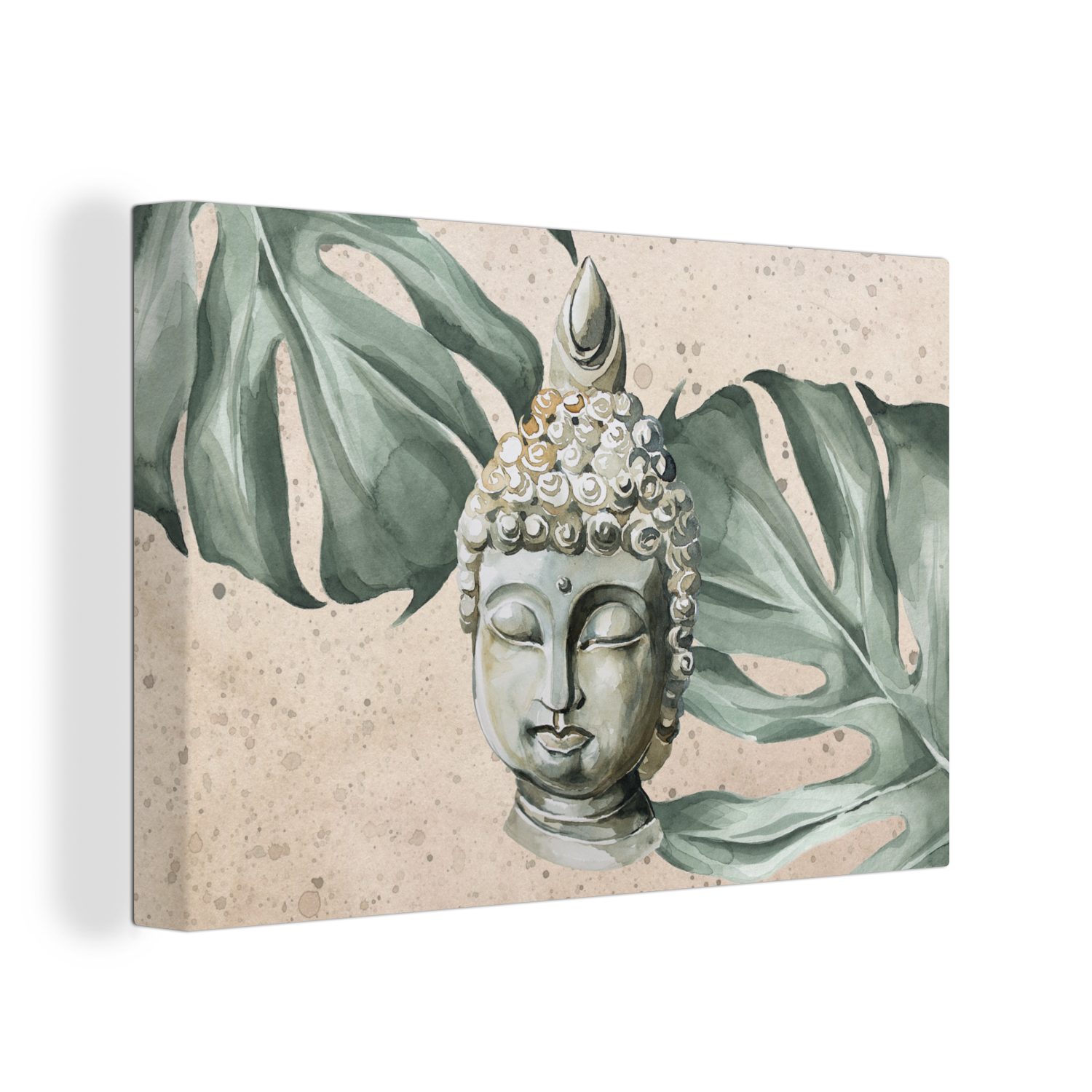 OneMillionCanvasses® Leinwandbild Buddha - Kopf - Grau, (1 St), Wandbild Leinwandbilder, Aufhängefertig, Wanddeko, 30x20 cm