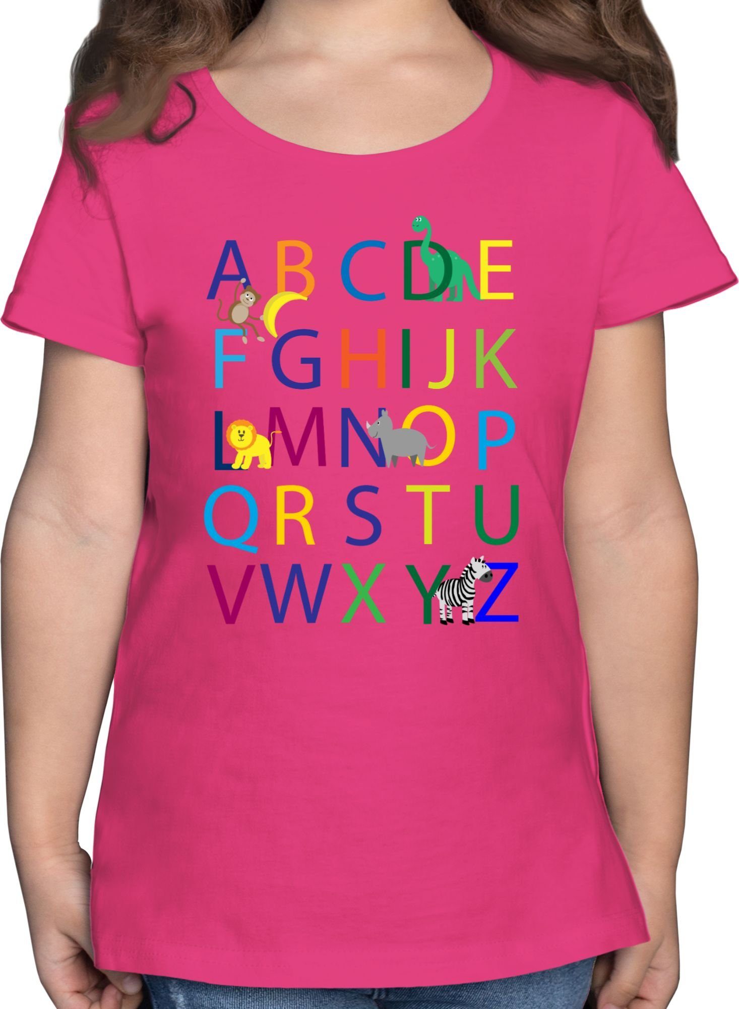 Shirtracer T-Shirt ABC Einschulung Einschulung Mädchen 1 Fuchsia
