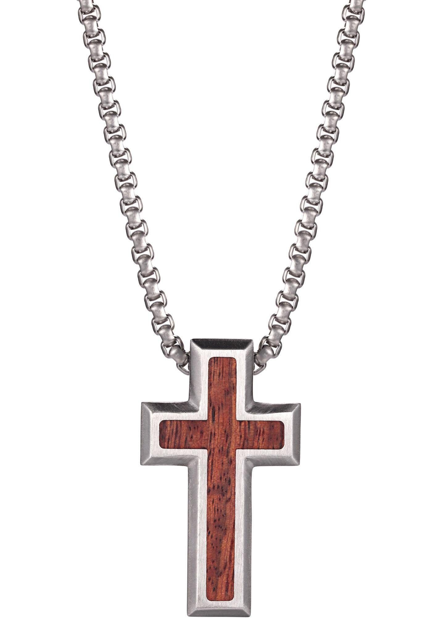 Kingka Kette mit Anhänger Kreuz, SWN531, mit Holz