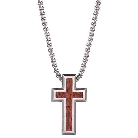 Kingka Kette mit Anhänger Kreuz, SWN531, mit Holz