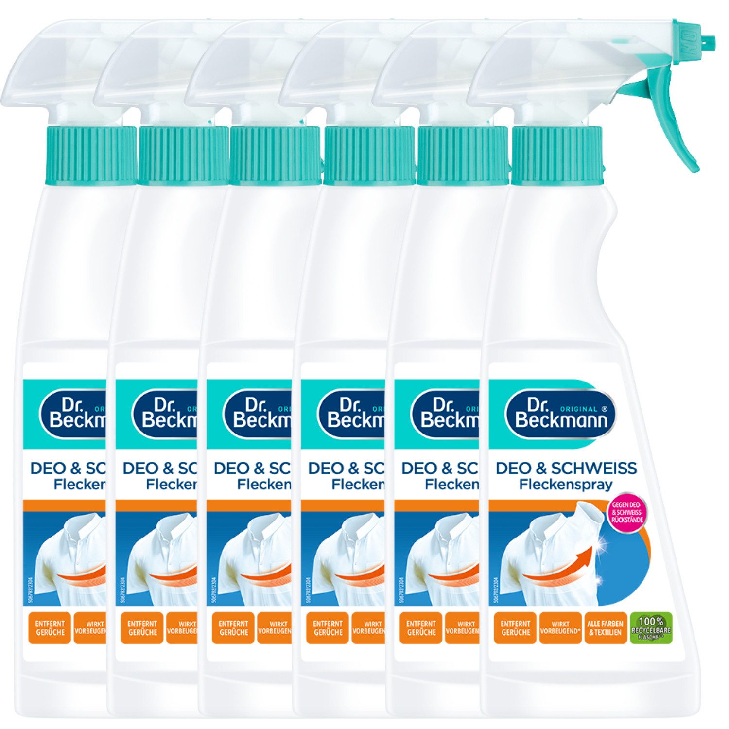 6x Dr.Beckmann Flecken-Spray Deo & Schweiß je 250ml Wasserenthärter