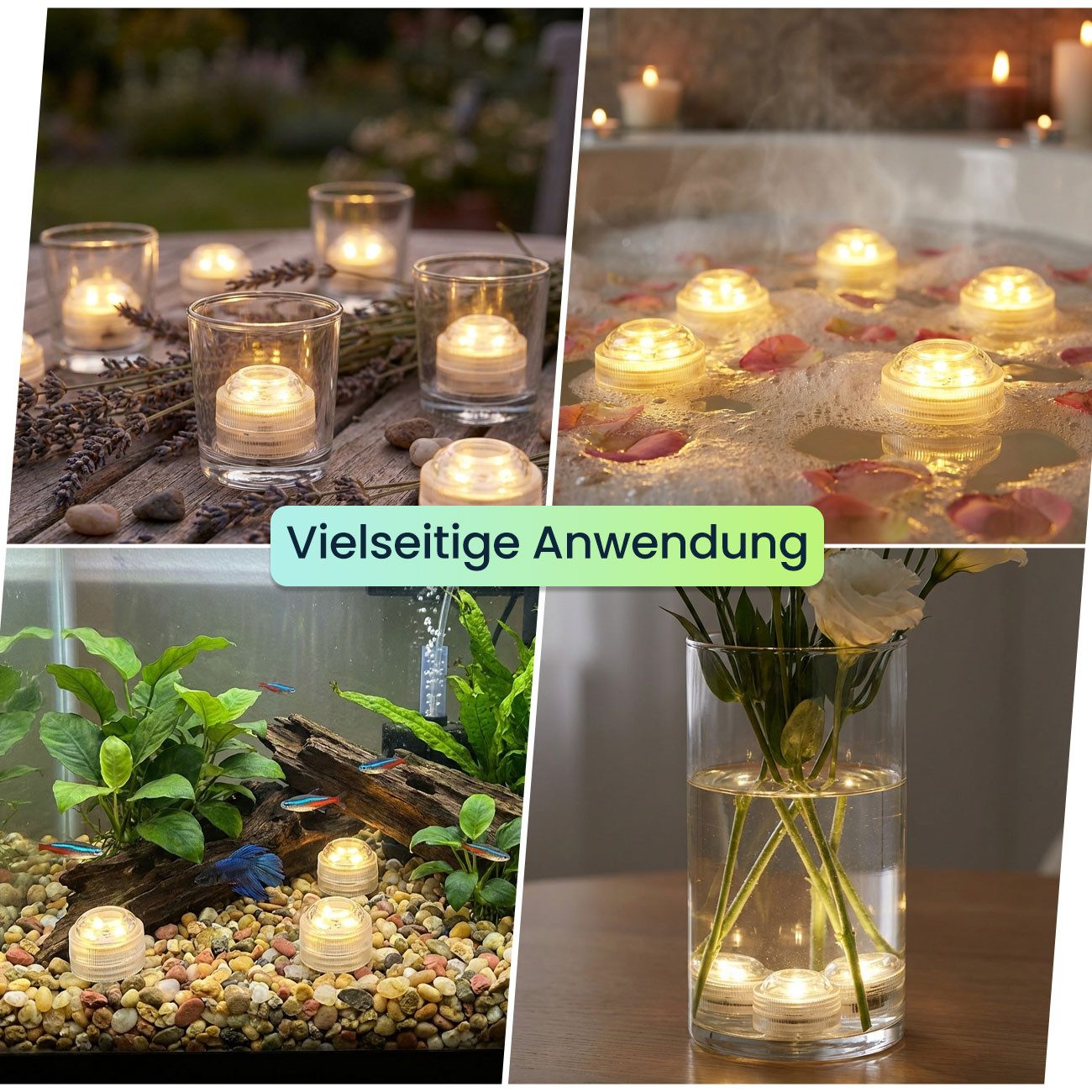 shop'n smile ideoon LED-Teelichter warmweiß, IP68 wasserdicht für Pool & Badewanne. Tauchbare LED-Lichter, LED, Teelicht mit Batterie – Bild 4 von 5