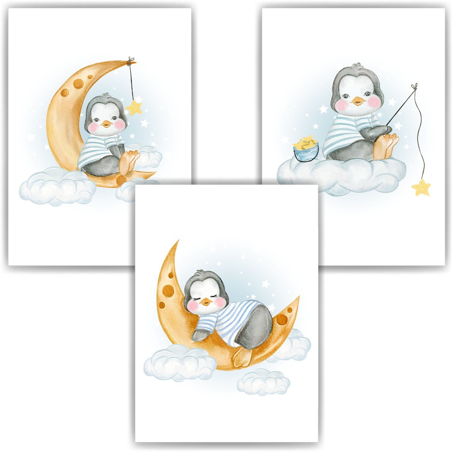 Tigerlino Poster Pinguin Kinderzimmer Bilder 3er Set Babyzimmer Kinderposte günstig online kaufen