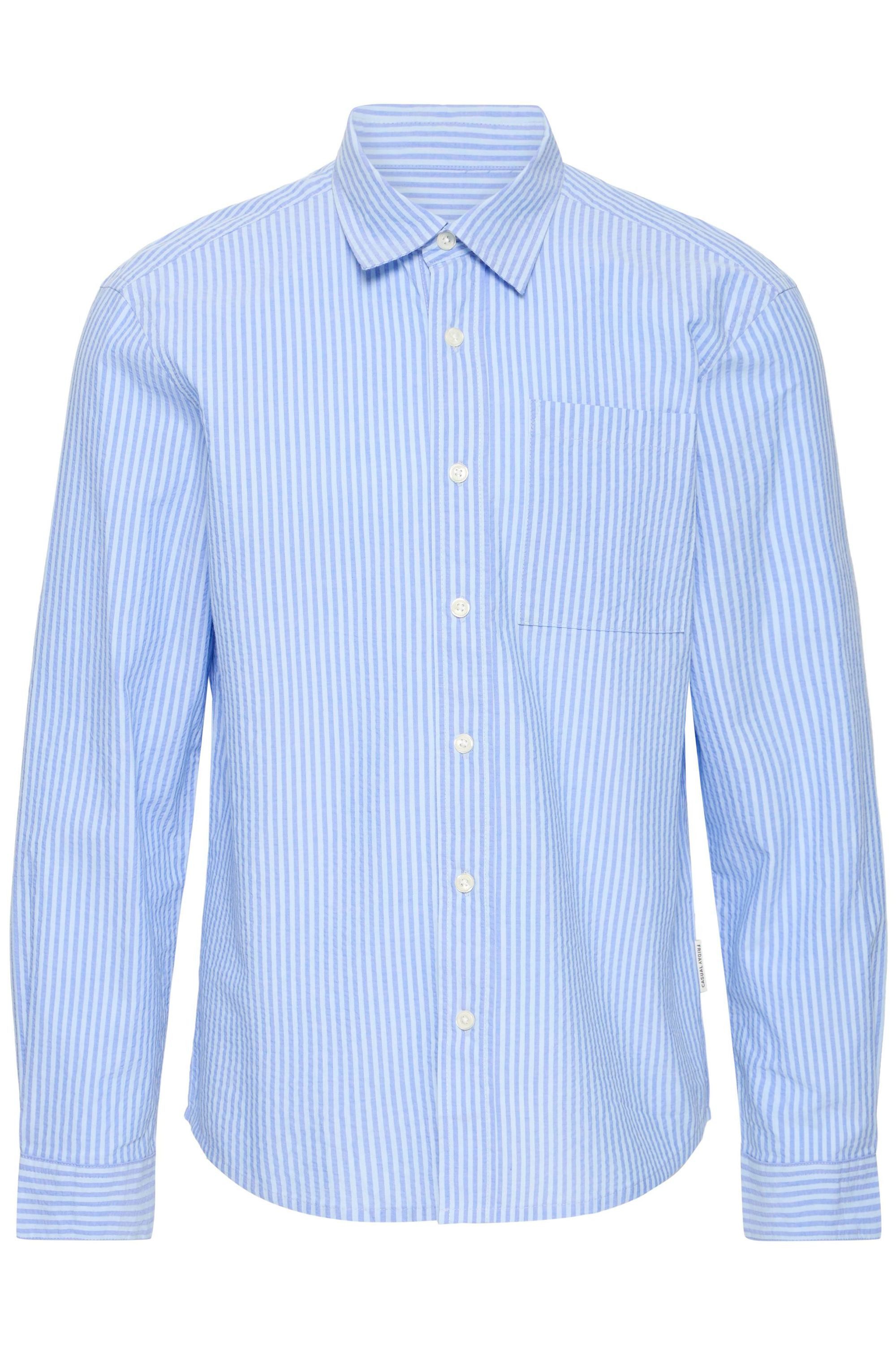Casual Friday Langarmhemd CFJaevon Gestreiftes Seersucker Hemd mit Brusttasche - Relaxed Fit
