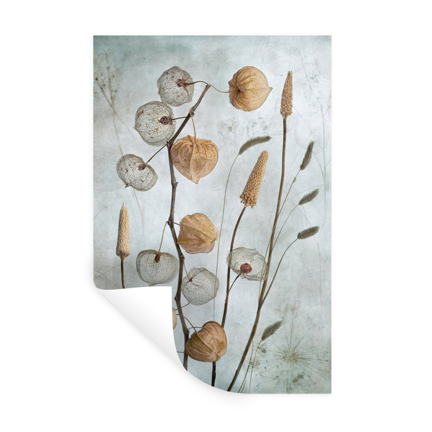 MuchoWow Wandsticker Stilleben - Natur - Herbst - Trockenblumen - Braun (1 St), Wandaufkleber, Wandtattoo, Selbstklebend, Wohnzimmer, Schlafzimmer | Wandtattoos