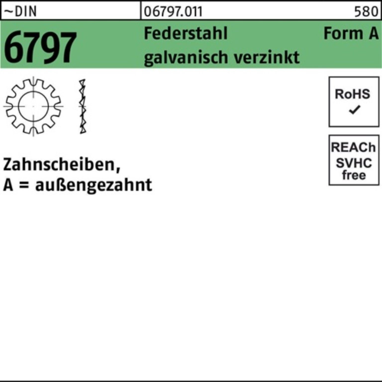 Reyher Zahnscheibe 2000er 6797 Federstahl Zahnscheibe FormA DIN A 8,4 außengezahnt Pack