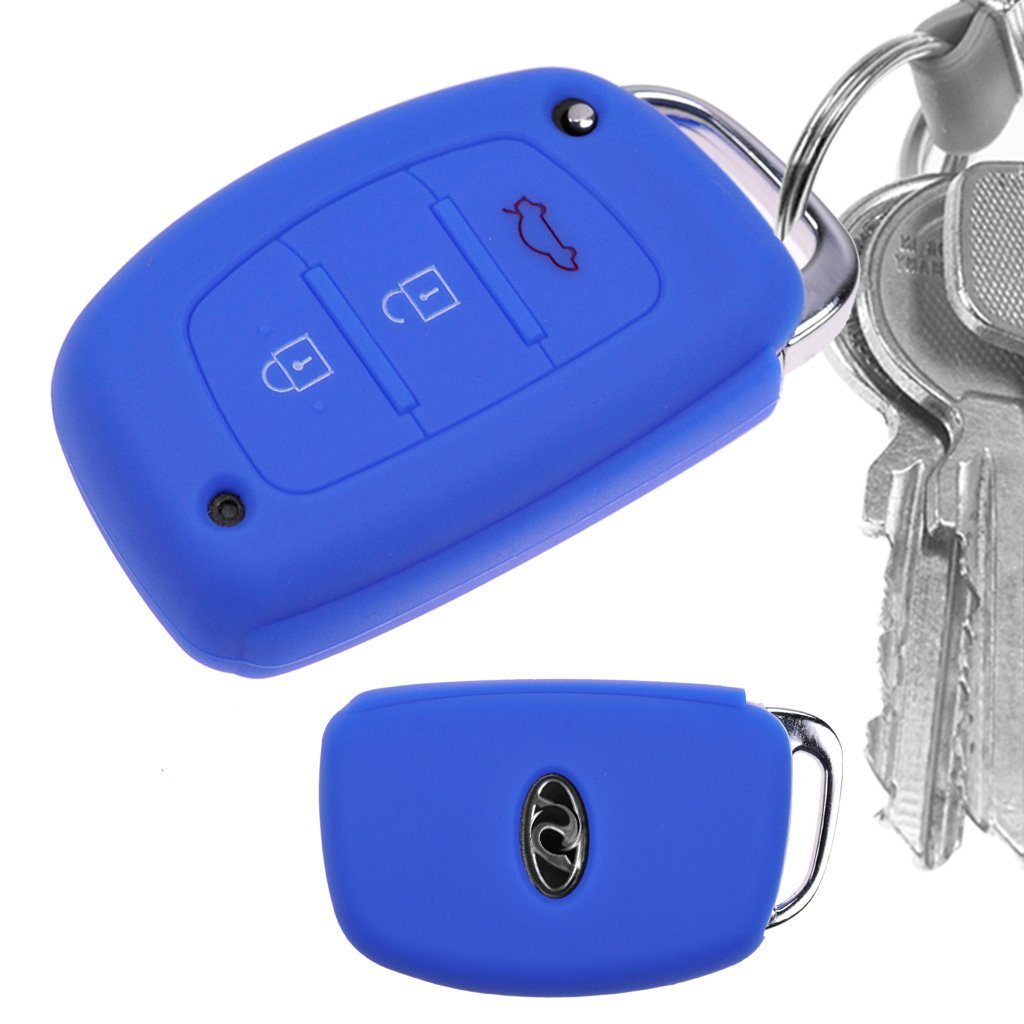 mt-key Schlüsseltasche Autoschlüssel Softcase Accent Blau, Tucson Hyundai i40 ix35 Silikon Santa Ioniq Schutzhülle Sonata i20 i10 für Fe ix25