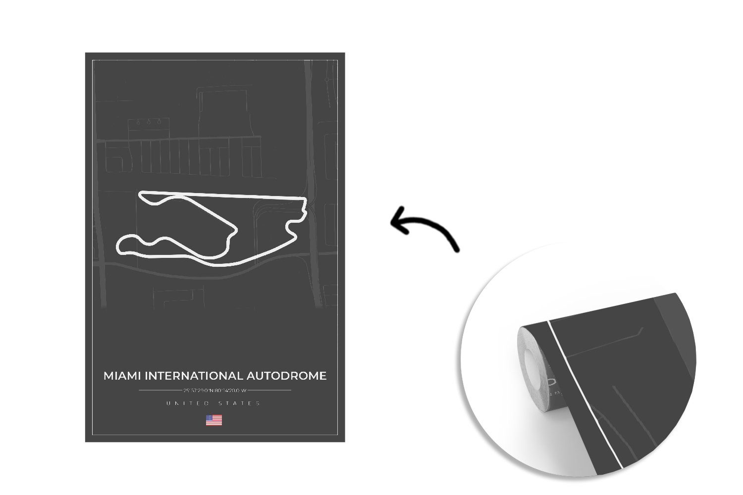 MuchoWow Fototapete Rennstrecke - Miami Formel (3 Wohnzimmer, Vinyl International, 1 bedruckt, - für Montagefertig - Vereinigte Wandtapete Tapete Matt, Staaten St)