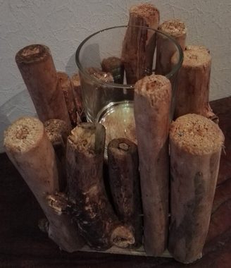 Deko-Impression Kerzenständer Schöner Kerzenständer Teelichthalter natur Holz und Glas (1 St)