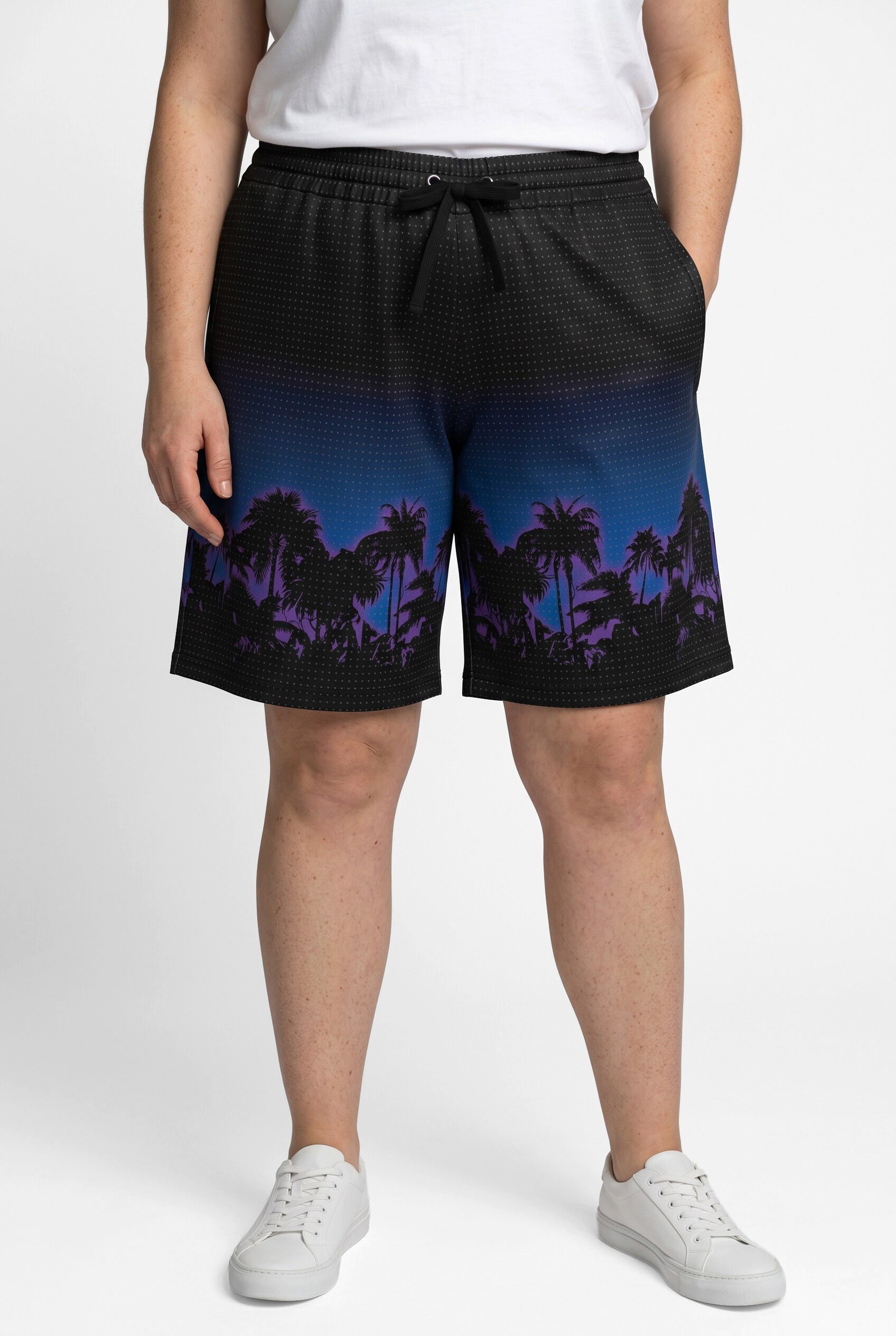 Ulla Popken Jeansshorts Aktiv-Shorts Palmen-Bordüre weites Bein