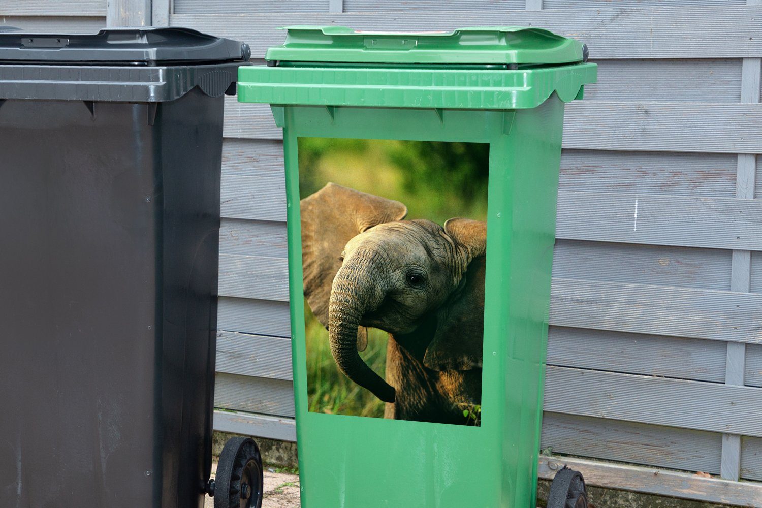 Wandsticker - Elefant Tiere - Mülltonne, Grün Mülleimer-aufkleber, Sticker, Natur St), (1 MuchoWow Container, - Abfalbehälter