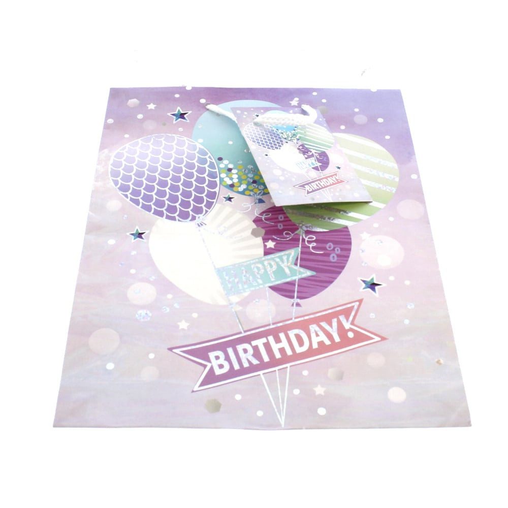 MICA Geschenkbox Geschenktasche - Happy Birthday - holographisch - ca. 17,5 x 9,5 x 23