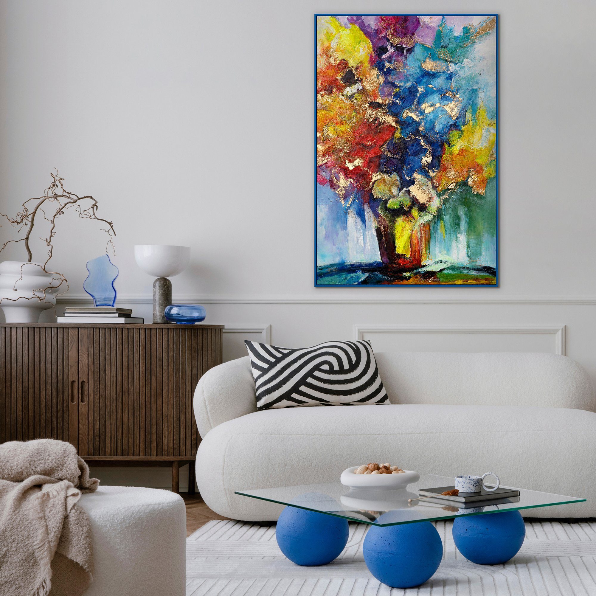 Sonnenblumenstrauß, Rahmen Blumen in Gemälde YS-Art Blau Mit