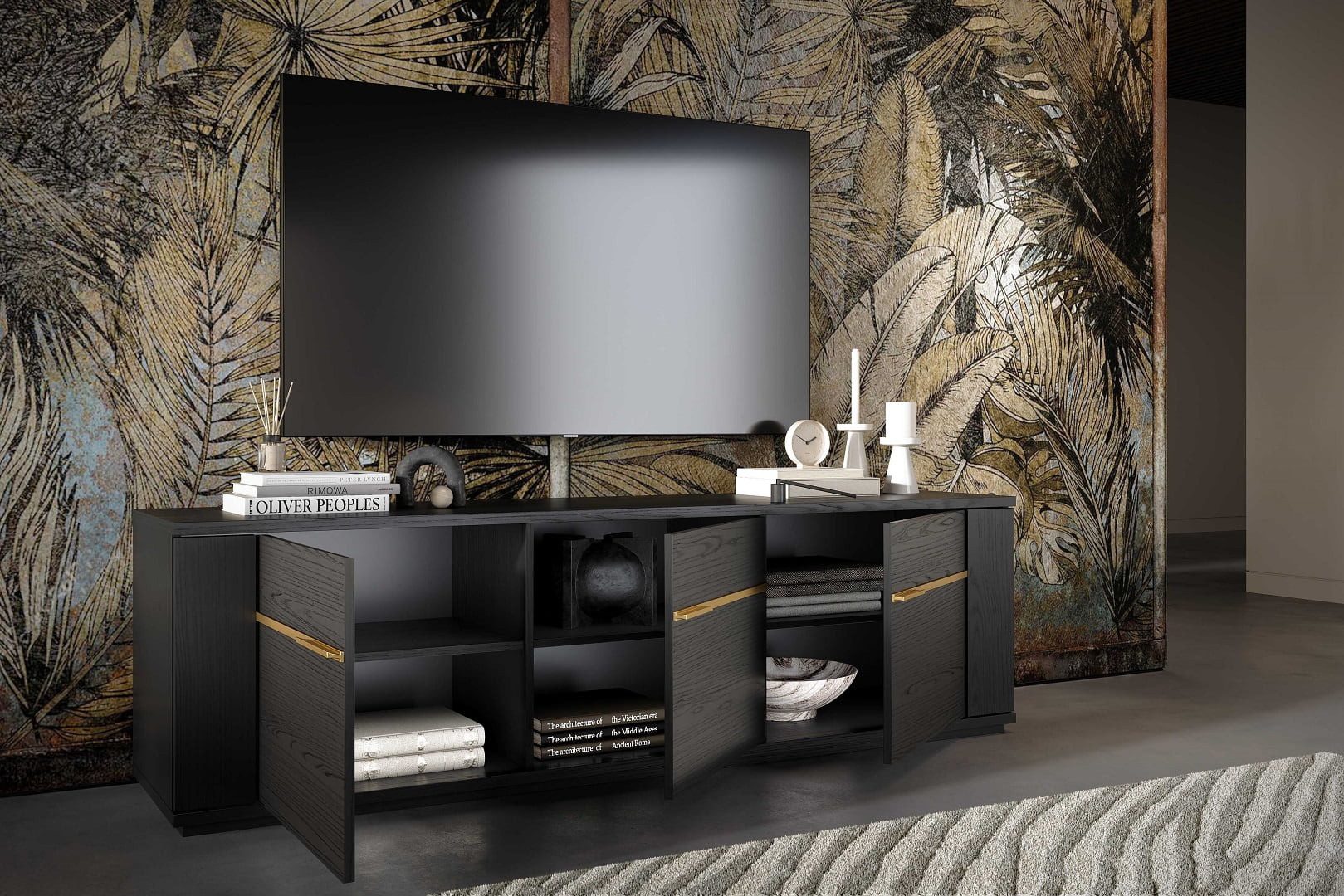Interdesign24 Wohnwand Pegaso, (4-Teilig, in dunkler Rosenholzoptik), Made in Italy
