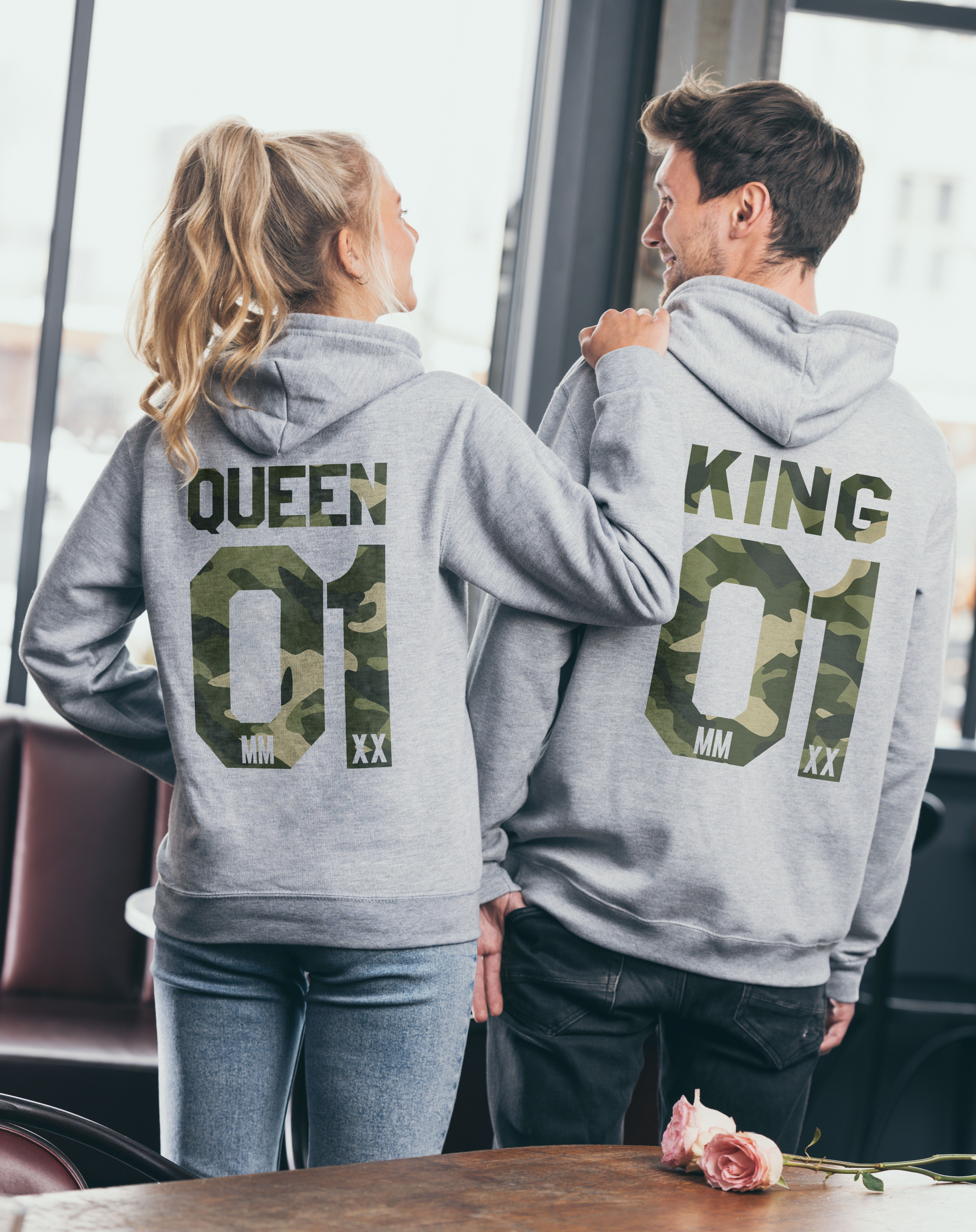Couples Shop Kapuzenpullover KING & QUEEN Hoodie Pullover Set mit modischem Print