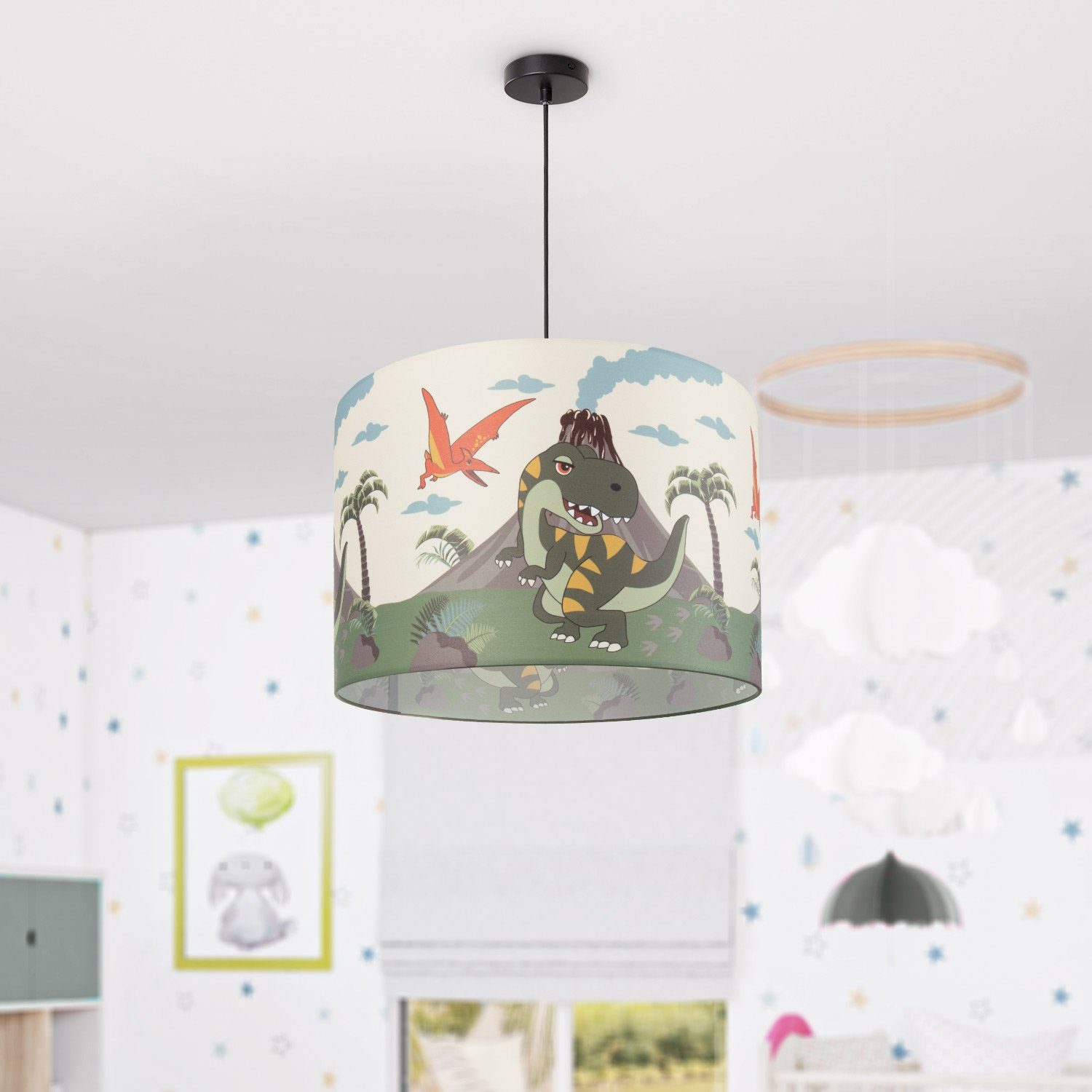 Paco Home Pendelleuchte Diamond Kinderlampe 636, Lampe ohne Deckenlampe Kinderzimmer LED Dinosaurier, E27 Leuchtmittel