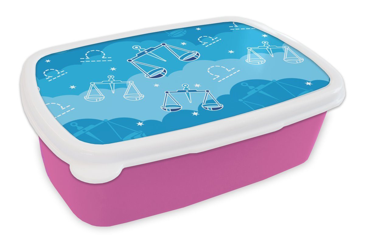 MuchoWow Lunchbox Waage - Muster - Tierkreiszeichen, Kunststoff, (2-tlg), Brotbox für Erwachsene, Brotdose Kinder, Snackbox, Mädchen, Kunststoff rosa | Lunchboxen