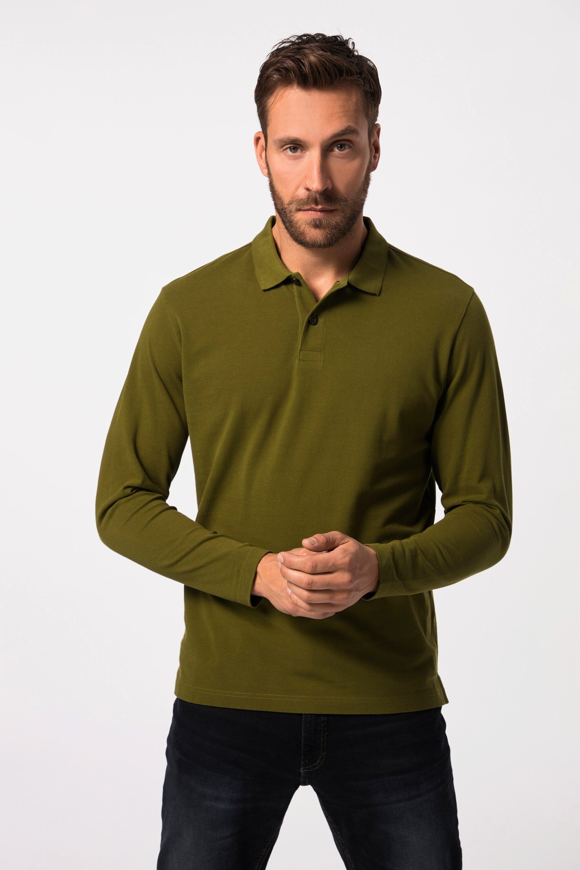 Basic JP1880 Piqué 8 Langarm Poloshirt XL Poloshirt bis moosgrün